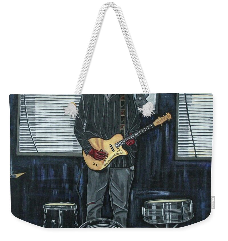 Portrait Paintings Weekender Tote Bag featuring the painting Drums and Wires by Sandra Marie Adams