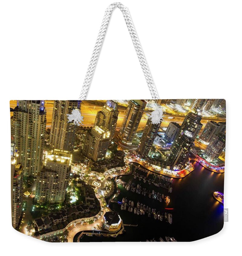 Tranquility Weekender Tote Bag featuring the photograph Dubai Marina At Night by Anna Shtraus Photography