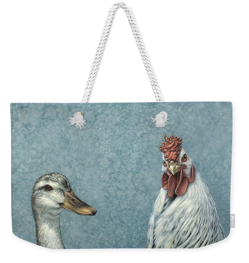 Duck Weekender Tote Bag featuring the painting Duck Chicken by James W Johnson