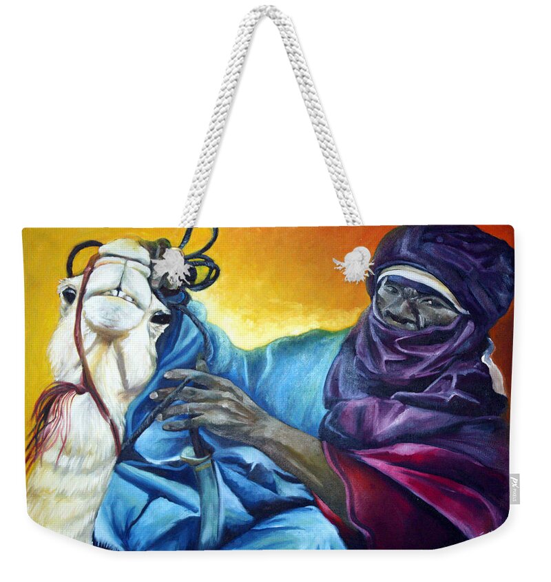 Yellow Weekender Tote Bag featuring the painting Durban Rider 2 by Olaoluwa Smith