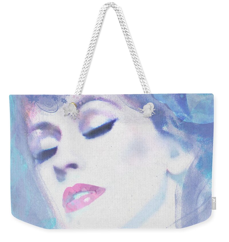 Beautiful Woman Portrait Weekender Tote Bag featuring the digital art Dusty Blues by Kim Prowse