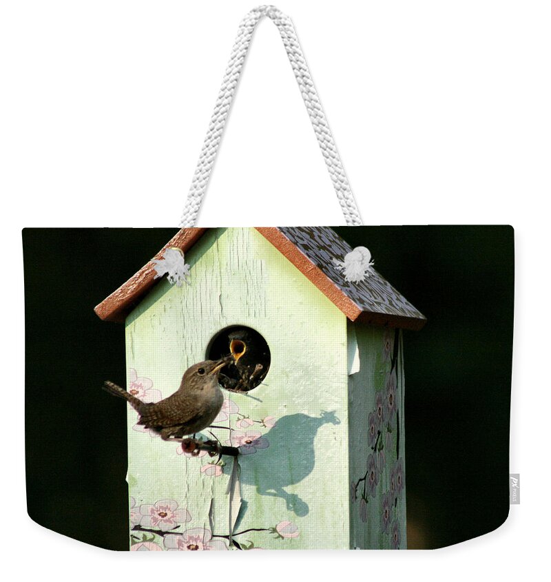 Wren Weekender Tote Bag featuring the photograph Early Bird Gets the Worm by Sharon McLain