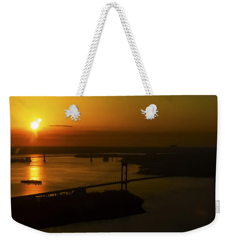 Silhouette Weekender Tote Bag featuring the photograph East River Sunrise by Greg Reed