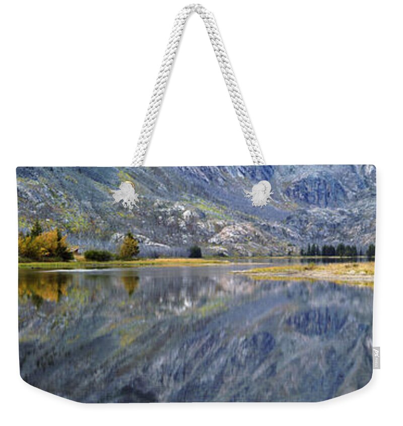 Beautiful Weekender Tote Bag featuring the photograph East Rosebud Lake Fall Panorama by Roger Snyder