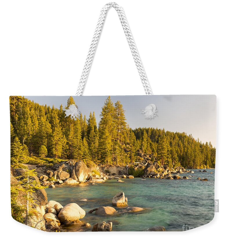 Sunset Weekender Tote Bag featuring the photograph East shore Lake Tahoe sunset by Ken Brown