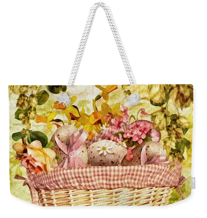 Easter Basket Weekender Tote Bag featuring the mixed media Easter Basket by Mo T