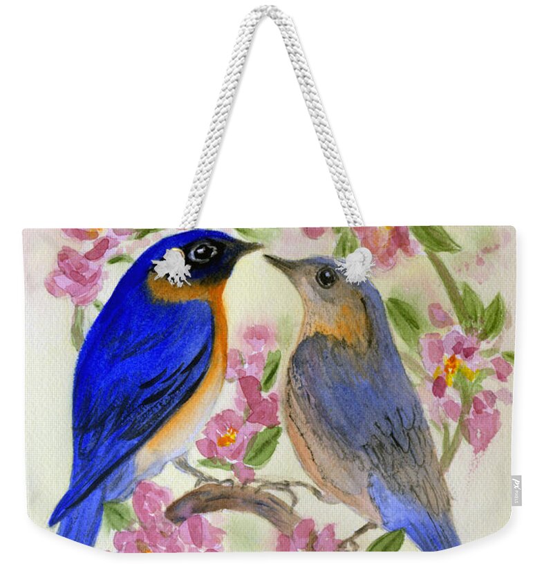 Animal Weekender Tote Bag featuring the painting Eastern Bluebird by Donna Walsh