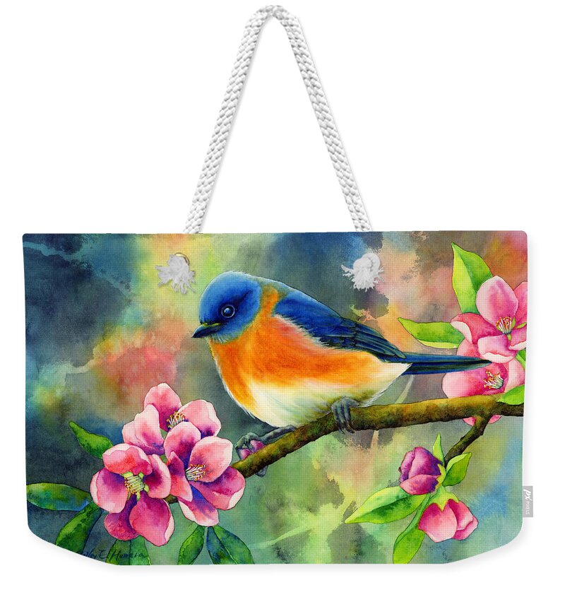 Bird Weekender Tote Bag featuring the painting Eastern Bluebird by Hailey E Herrera