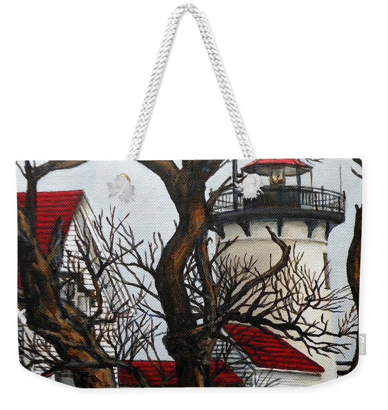 Gloucester Weekender Tote Bag featuring the painting Eastern Point Light Gloucester by Eileen Patten Oliver