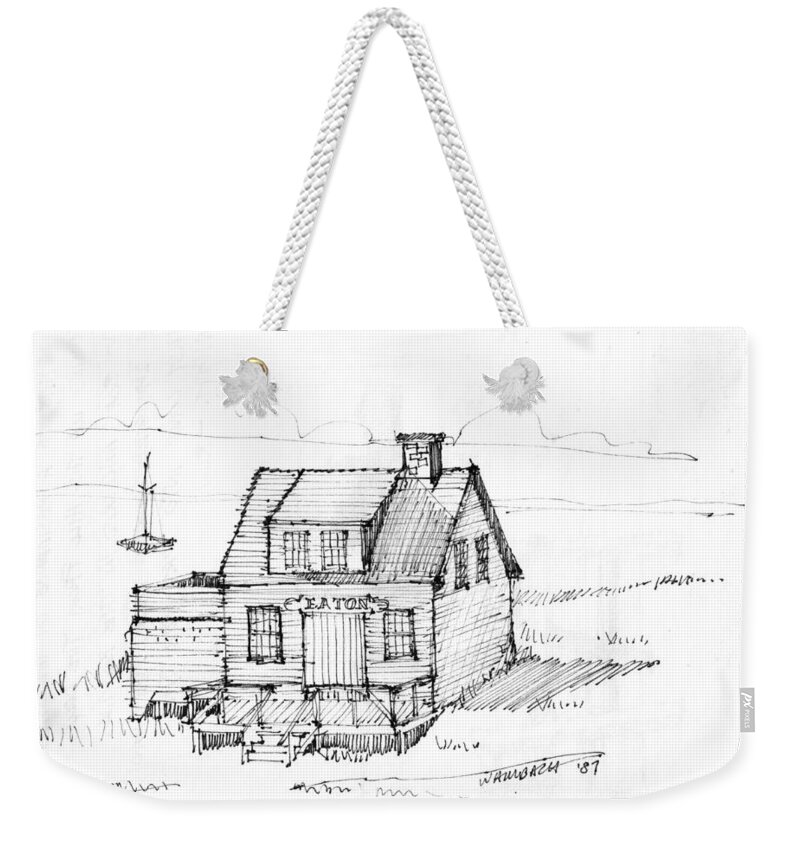 Monhegan Island Weekender Tote Bag featuring the drawing Eatons Residence by Richard Wambach