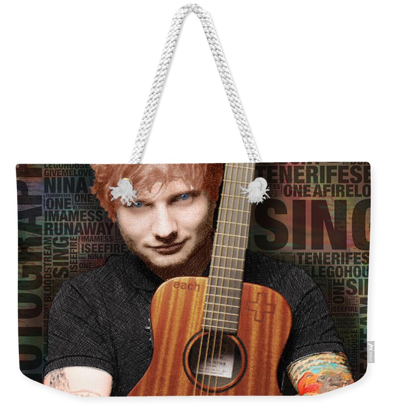 Edward Christopher Sheeran Weekender Tote Bag featuring the painting Ed Sheeran and Song Titles by Tony Rubino