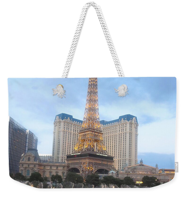 Vegas Weekender Tote Bag featuring the photograph EFFEL Tower Replica Las VEGAS by Navin Joshi