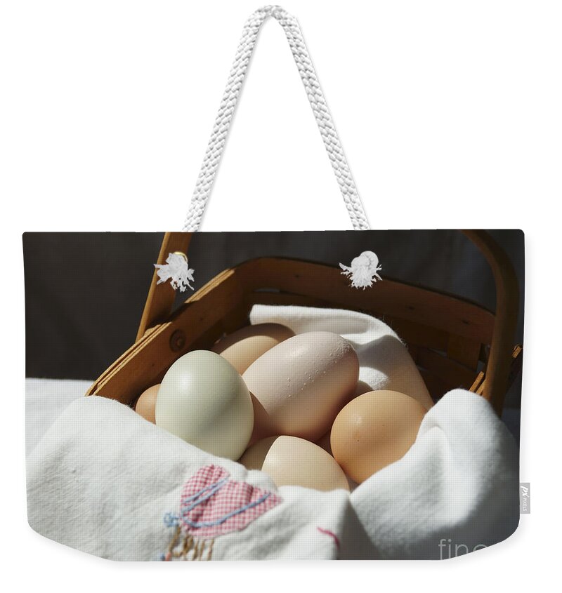 Egg Weekender Tote Bag featuring the photograph Eggs in a Basket 2 by MM Anderson