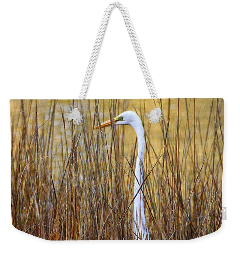Wildlife Weekender Tote Bag featuring the photograph Egret in the Grass by William Selander