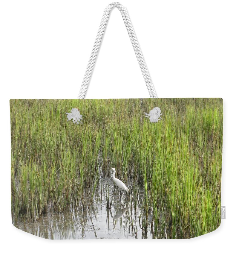 Marsh Weekender Tote Bag featuring the photograph Egret in the Marsh by Ellen Meakin