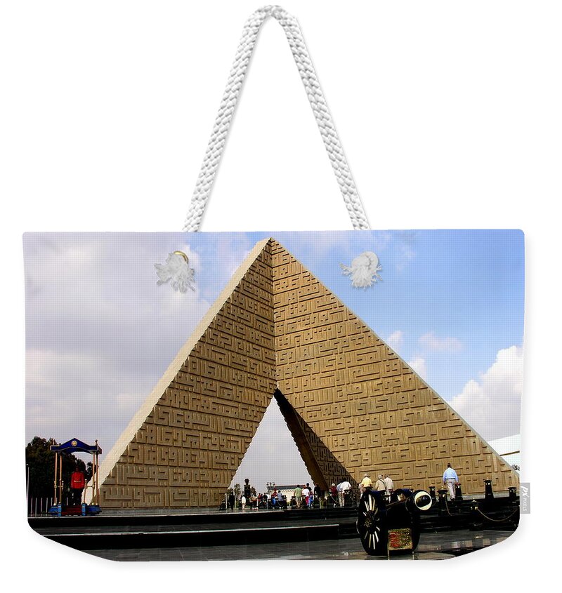 Egypt Weekender Tote Bag featuring the photograph Egypt - Alexandria - Monument to Anwar Sadat by Jacqueline M Lewis