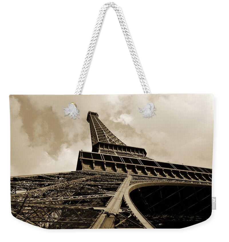 Eiffel Tower Paris France Photography Weekender Tote Bag featuring the photograph Eiffel Tower Paris France Black and White by Patricia Awapara