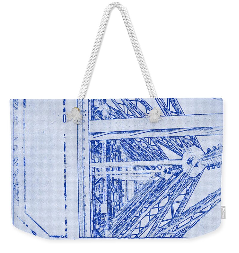 Eiffel Tower Weekender Tote Bag featuring the photograph Eiffel Towers Steel Frame Blueprint by Kaleidoscopik Photography