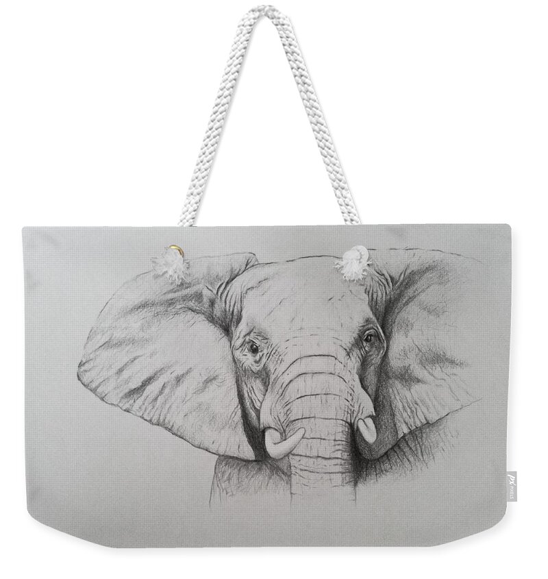 Elephant Weekender Tote Bag featuring the drawing Elephant by Ele Grafton