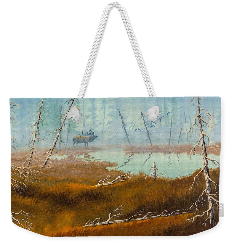 Elk Weekender Tote Bag featuring the painting Elk Swamp by Richard Faulkner