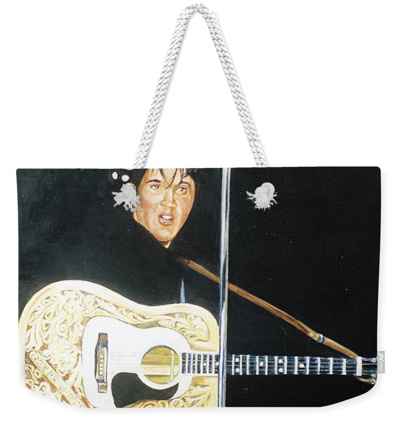 Elvis Presley Weekender Tote Bag featuring the painting Elvis 1956 by Bryan Bustard