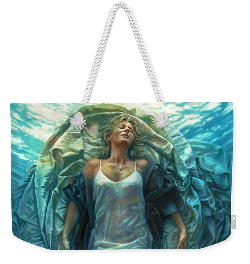 Female Weekender Tote Bag featuring the painting Emerge Lighter Version by Mia Tavonatti