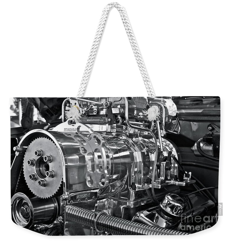 Motor Weekender Tote Bag featuring the photograph Engine Envy by Linda Bianic