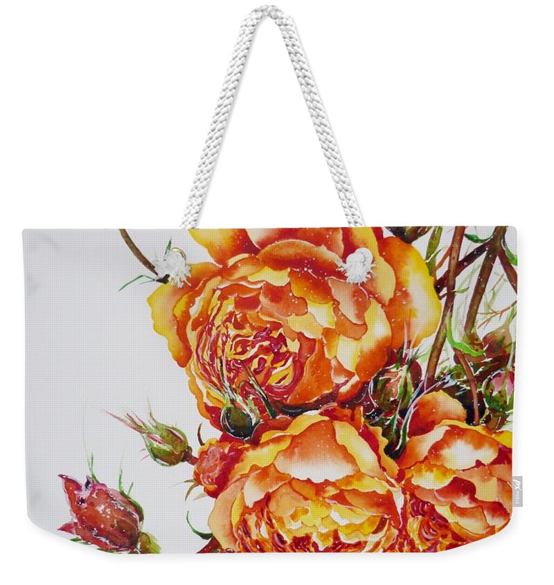Roses Weekender Tote Bag featuring the painting English Roses by Zaira Dzhaubaeva
