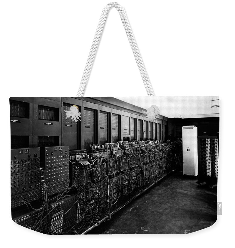 B&w Weekender Tote Bag featuring the photograph Eniac Computer by US Army