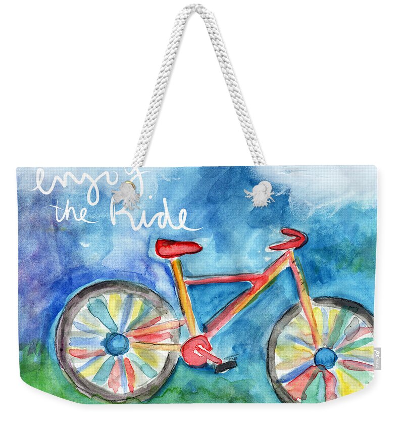 Bike Weekender Tote Bag featuring the painting Enjoy The Ride- Colorful Bike Painting by Linda Woods