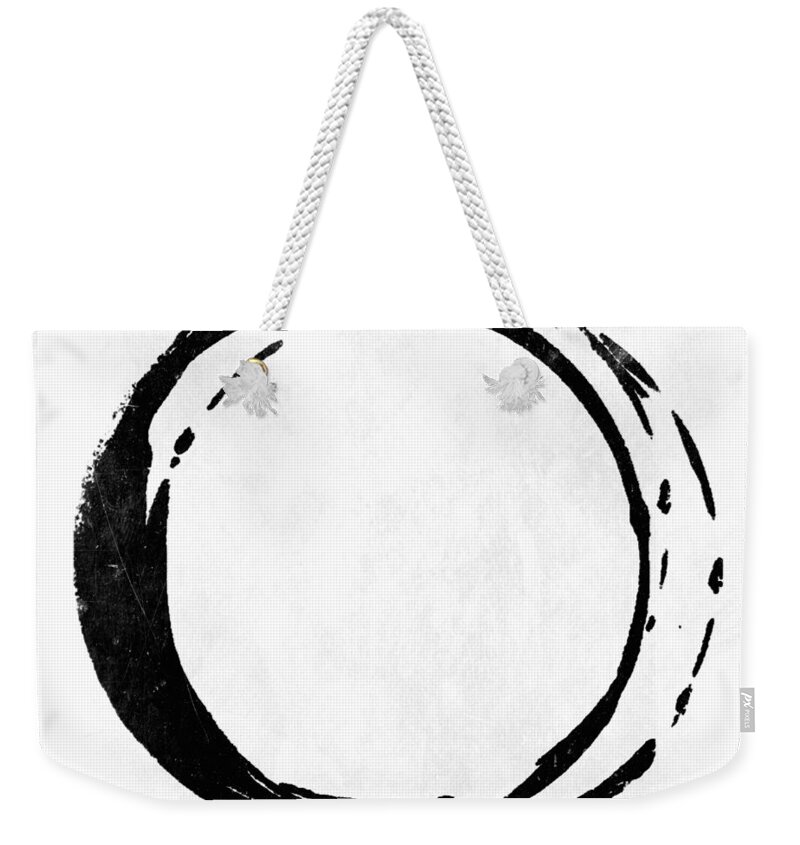 Black Weekender Tote Bag featuring the painting Enso No. 107 Black on White by Julie Niemela