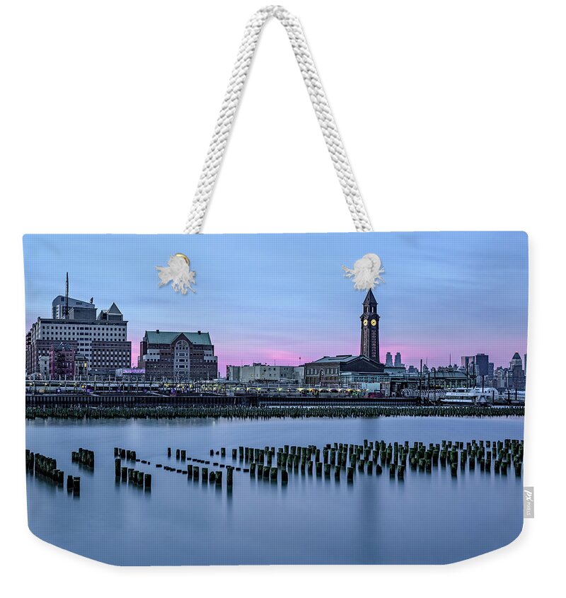 Erie Lackawana Weekender Tote Bag featuring the photograph Erie Lackawanna Terminal Sunset by Susan Candelario