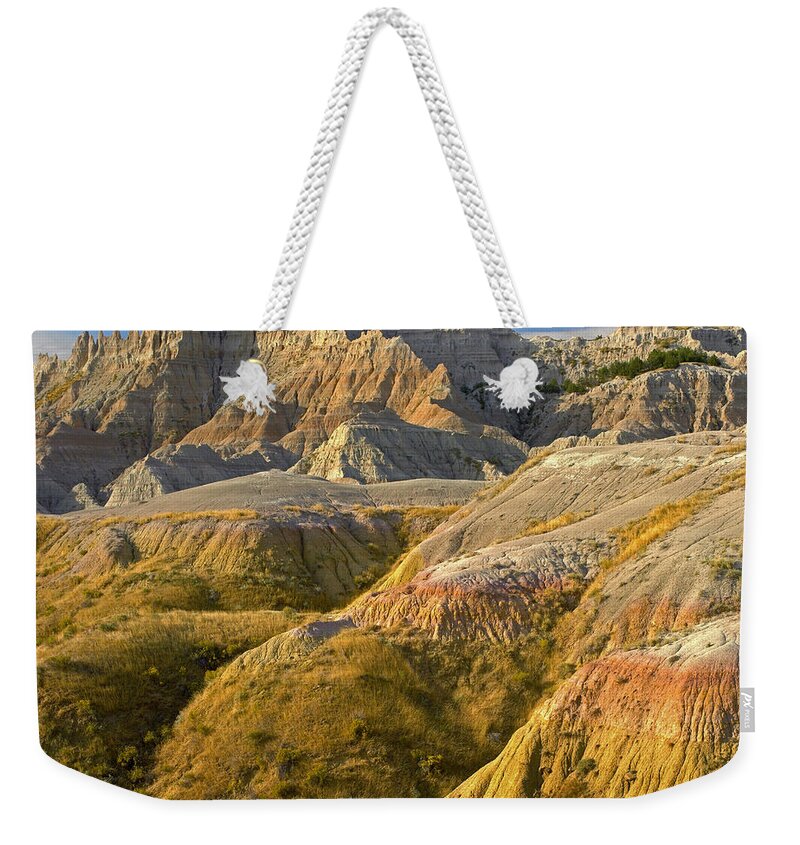 Badlands National Park Weekender Tote Bag featuring the photograph Eroded Buttes Badlands National Park by Tim Fitzharris