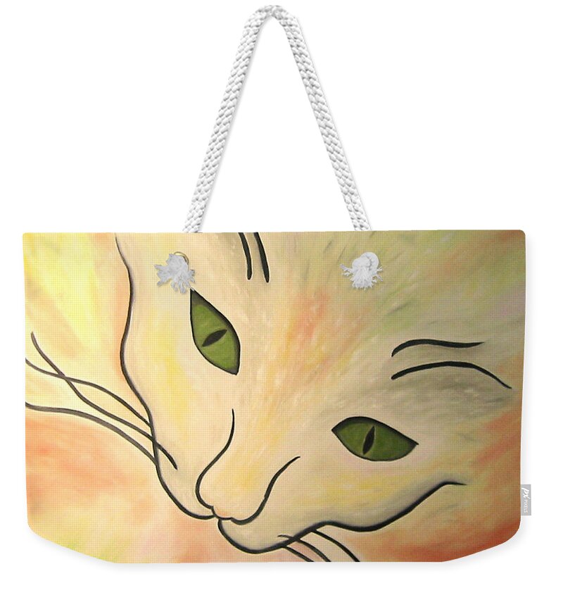 Karen Zuk Rosenblatt Weekender Tote Bag featuring the painting Essence of Cat by Karen Zuk Rosenblatt