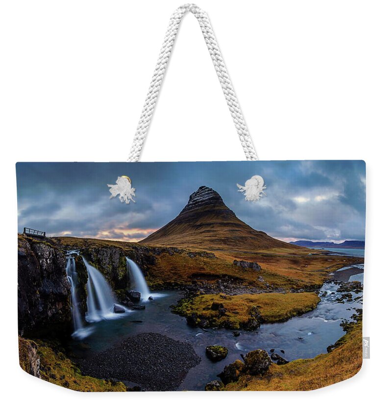 Scenics Weekender Tote Bag featuring the photograph Evening At Kirkjufell by Naphat Photography