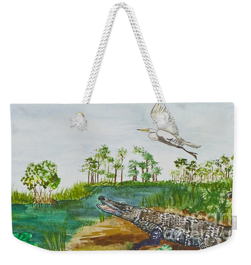 Everglades Weekender Tote Bag featuring the painting Everglades Critters by Janis Lee Colon