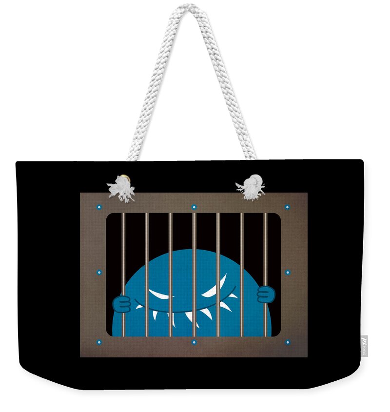 Monster Weekender Tote Bag featuring the digital art Evil Monster Kingpin Jailed by Boriana Giormova
