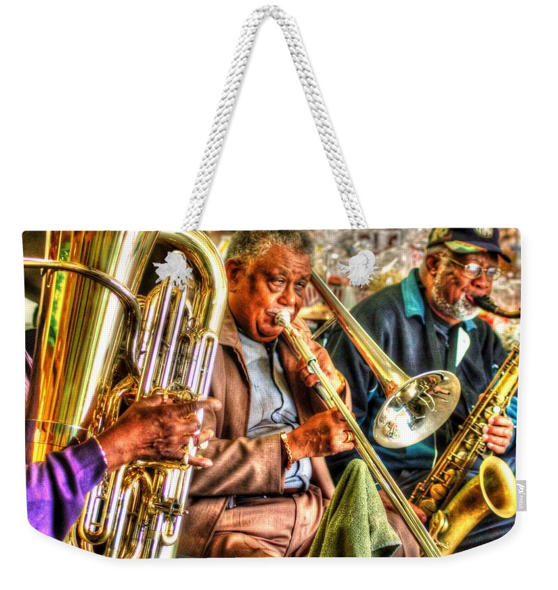 Mobile Weekender Tote Bag featuring the digital art Excelsior Band 3 Piece by Michael Thomas
