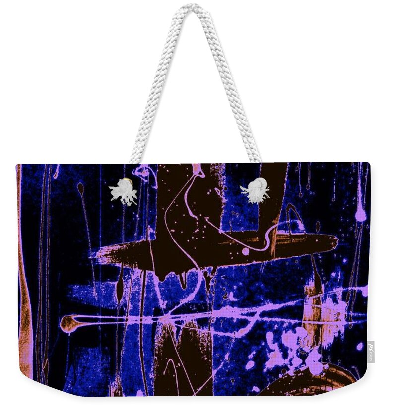 Contemporary Primitive Art Weekender Tote Bag featuring the painting Exo Blue 8293 by Cleaster Cotton