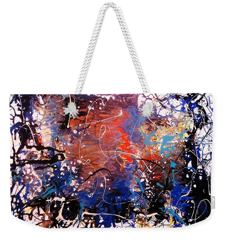 Abstract Impression Weekender Tote Bag featuring the painting Zona esotica by Thea Recuerdo