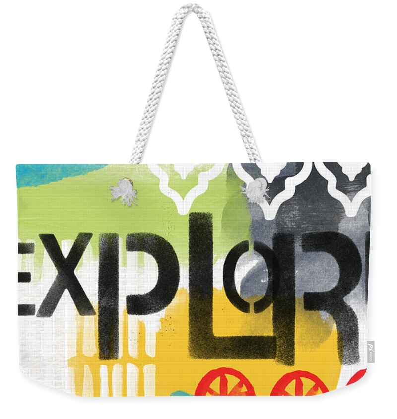 Abstract Painting Weekender Tote Bag featuring the painting Explore- Contemporary Abstract Art by Linda Woods