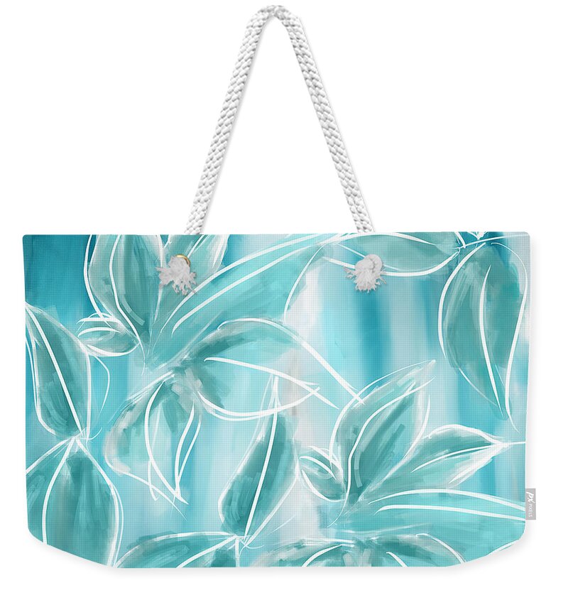 Blue Weekender Tote Bag featuring the painting Exquisite Bloom by Lourry Legarde