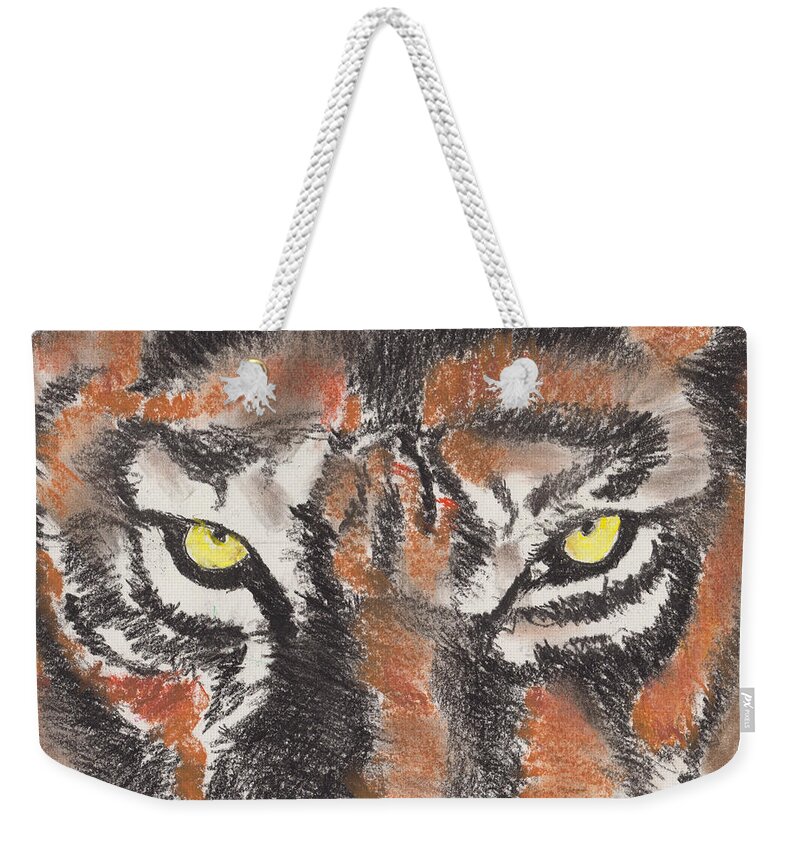 Tiger Weekender Tote Bag featuring the pastel Eye of the Tiger by David Jackson