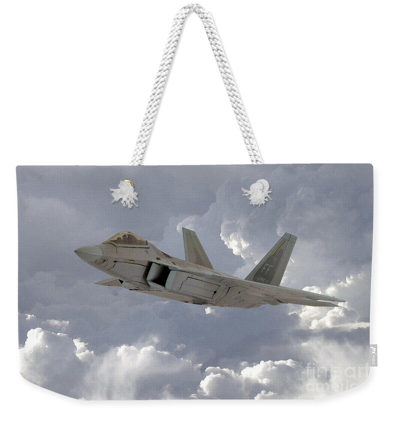 F22 Raptor Weekender Tote Bag featuring the digital art F-22 Raptor by Airpower Art