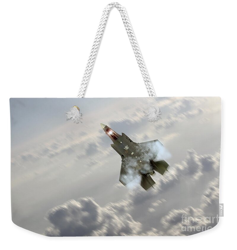 F15 Weekender Tote Bag featuring the digital art F-35 Climb by Airpower Art