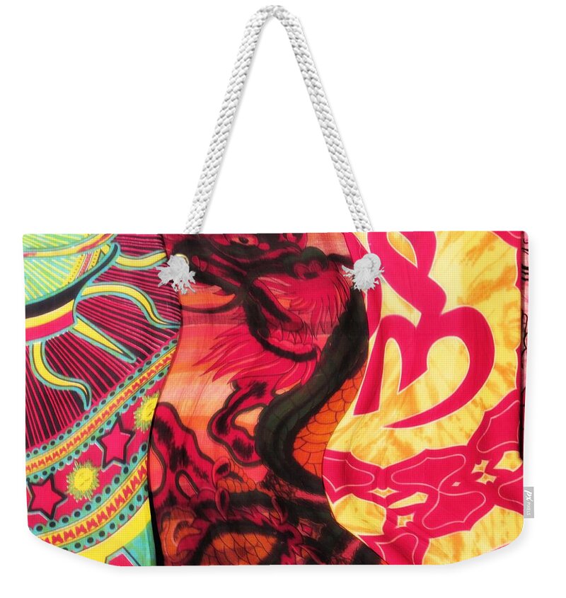 Fabric Weekender Tote Bag featuring the digital art Fabric Collision by Alec Drake