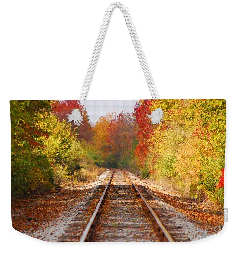 Railroad Tracks Weekender Tote Bag featuring the photograph Fading Tracks by Mary Carol Story