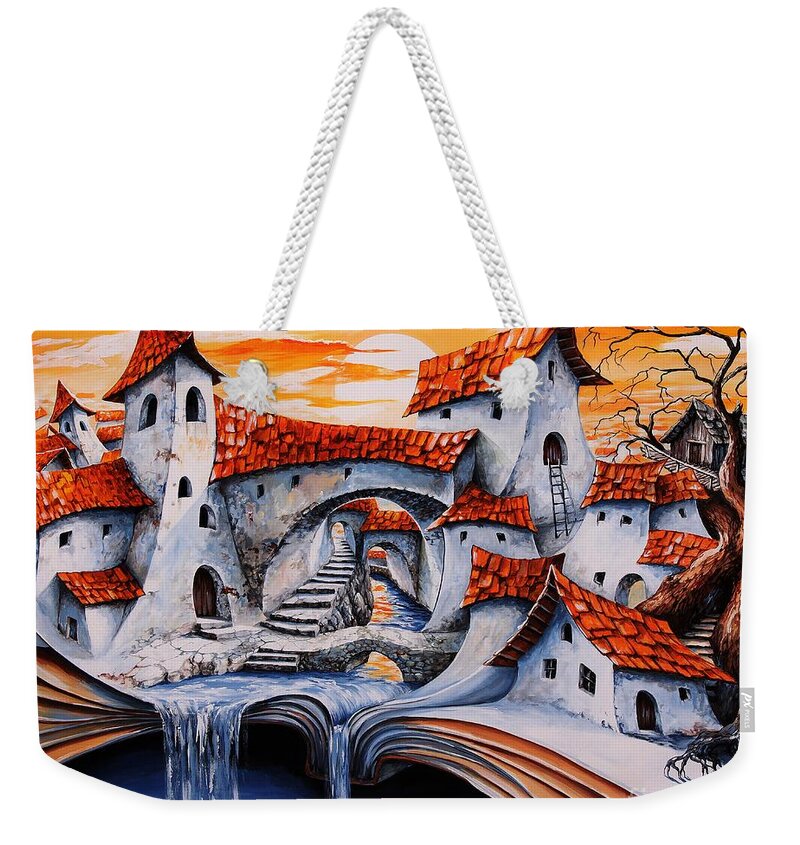 Tale City Weekender Tote Bag featuring the painting Fairy Tale city - Magic stream by Emerico Imre Toth