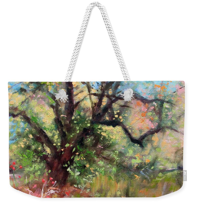 Bending Branches Weekender Tote Bag featuring the painting Fall Fireworks by Bonnie Mason