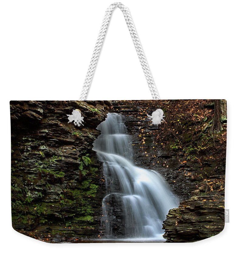 Bushkill Weekender Tote Bag featuring the photograph Fall Flows by Rob Dietrich
